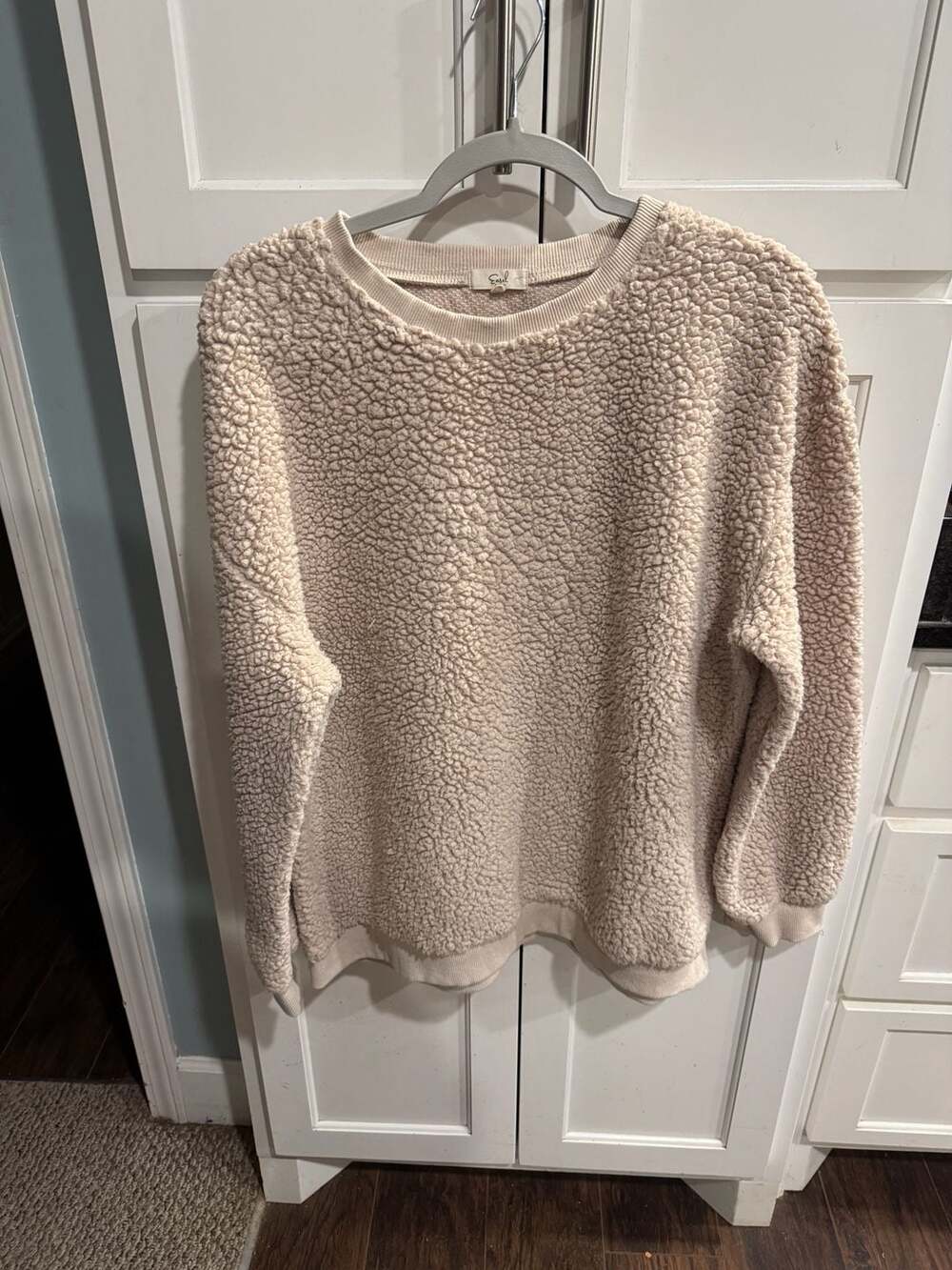 Easel Cream Sherpa Fleece Oversized Crewneck Pullover